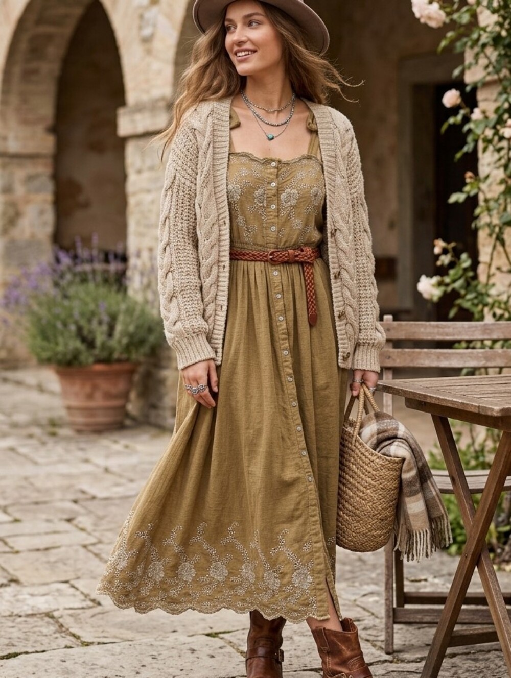 MIOU MUSE Embroidered Eyelet Maxi Dress Cottagecore Prairie Boho NWT